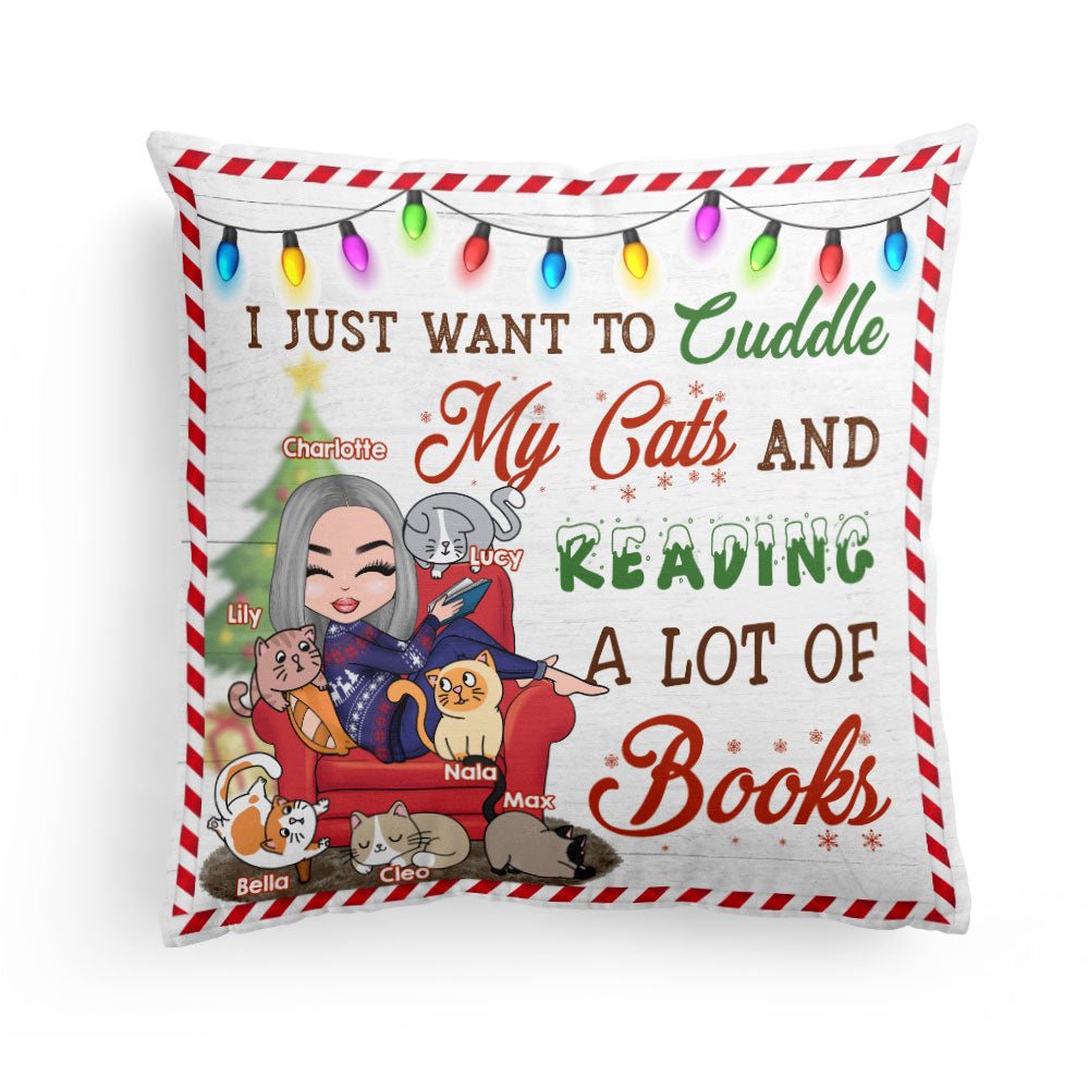 Cuddle My Cats And Reading Books - Personalized Pillow (Insert Included) - Christmas Gift For Cat & Book Lovers