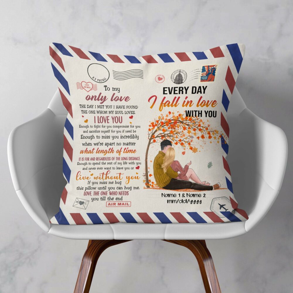 Fall In Love With You Every Day - Personalized Pillow (Insert Included) - Fall Season Gift For Couple - Couple Hugging - Image 2