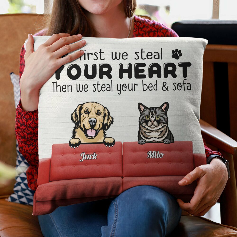 First We Steal Your Heart - Personalized Pillow - Birthday, Loving Gift For Cat & Dog Lover, Pet Owner, Fur Mom, Fur Dad - Image 3