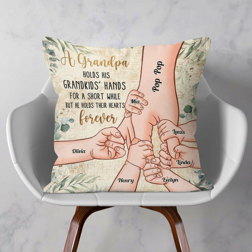Grandpa Holds Grandkids' Hearts Forever - Personalized Pillow - Christmas, Birthday, Loving Gift For Grandpa, Grandma, Mom & Dad - Image 2