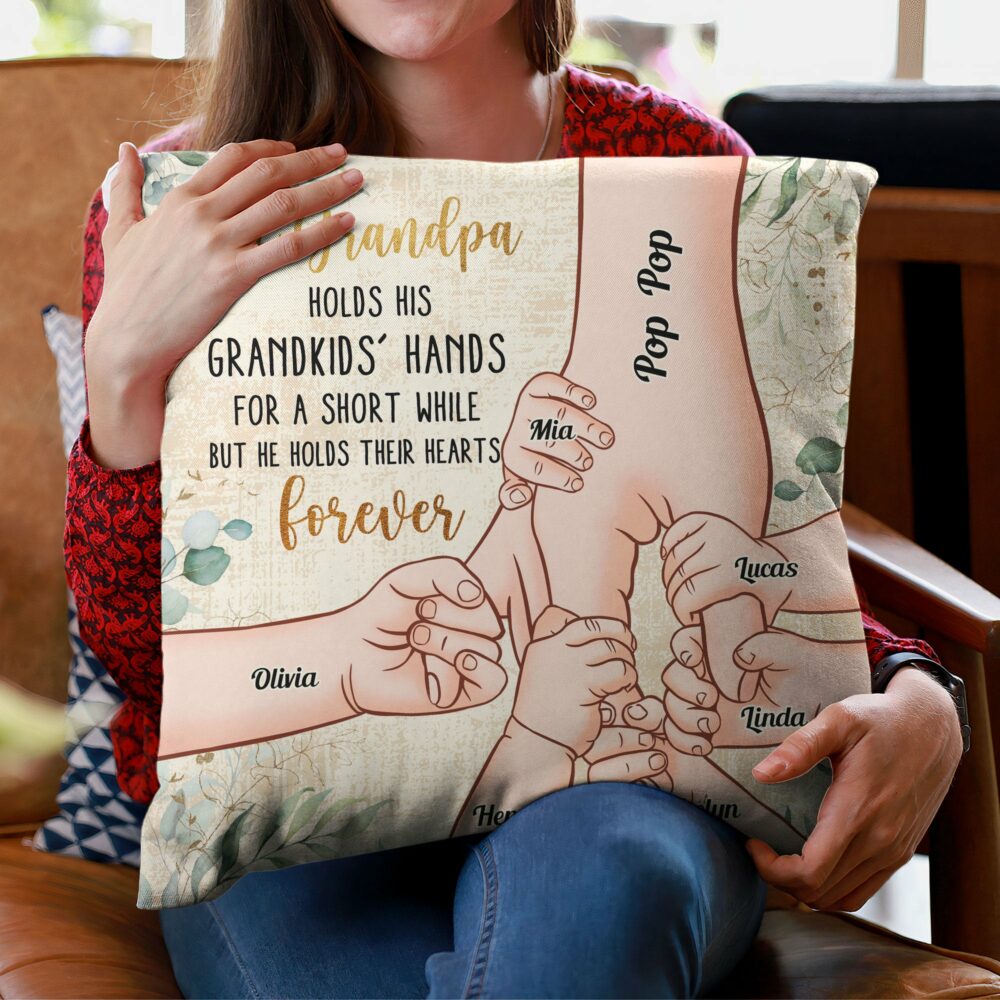 Grandpa Holds Grandkids' Hearts Forever - Personalized Pillow - Christmas, Birthday, Loving Gift For Grandpa, Grandma, Mom & Dad - Image 3