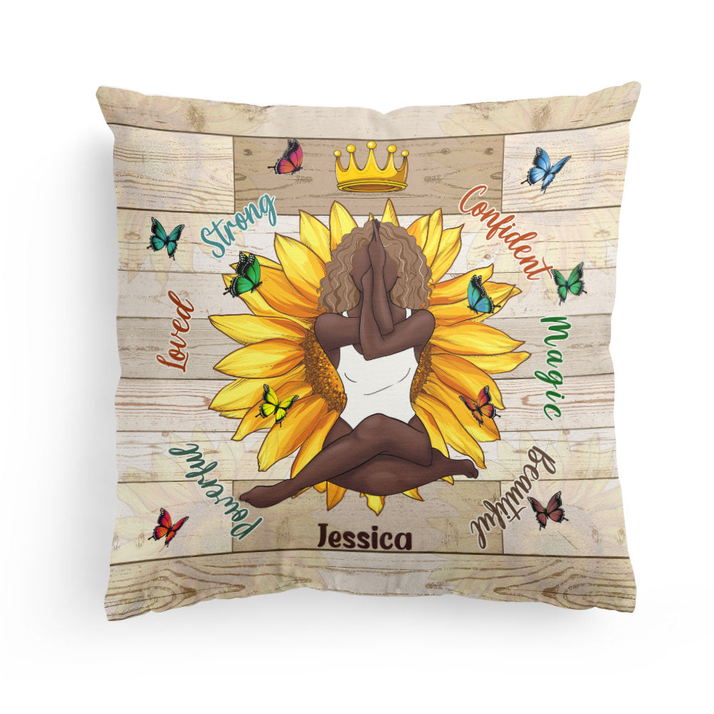 I'm A Queen - Personalized Pillow - Birthday Gift For Black Woman, Black Queen, Black Girl, Yoga Lover