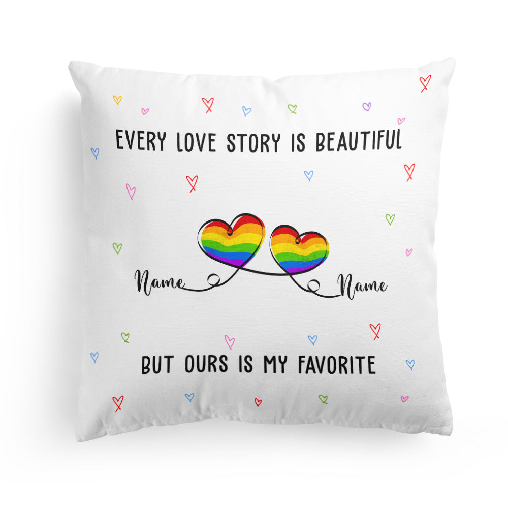 LGBT - Love Story Is Beautiful, Couple Valentine - Personalized Pillow - Gift For Couple, Partners, Husband and Wife