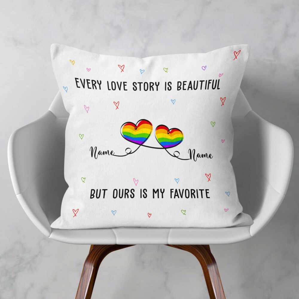 LGBT - Love Story Is Beautiful, Couple Valentine - Personalized Pillow - Gift For Couple, Partners, Husband and Wife - Image 2