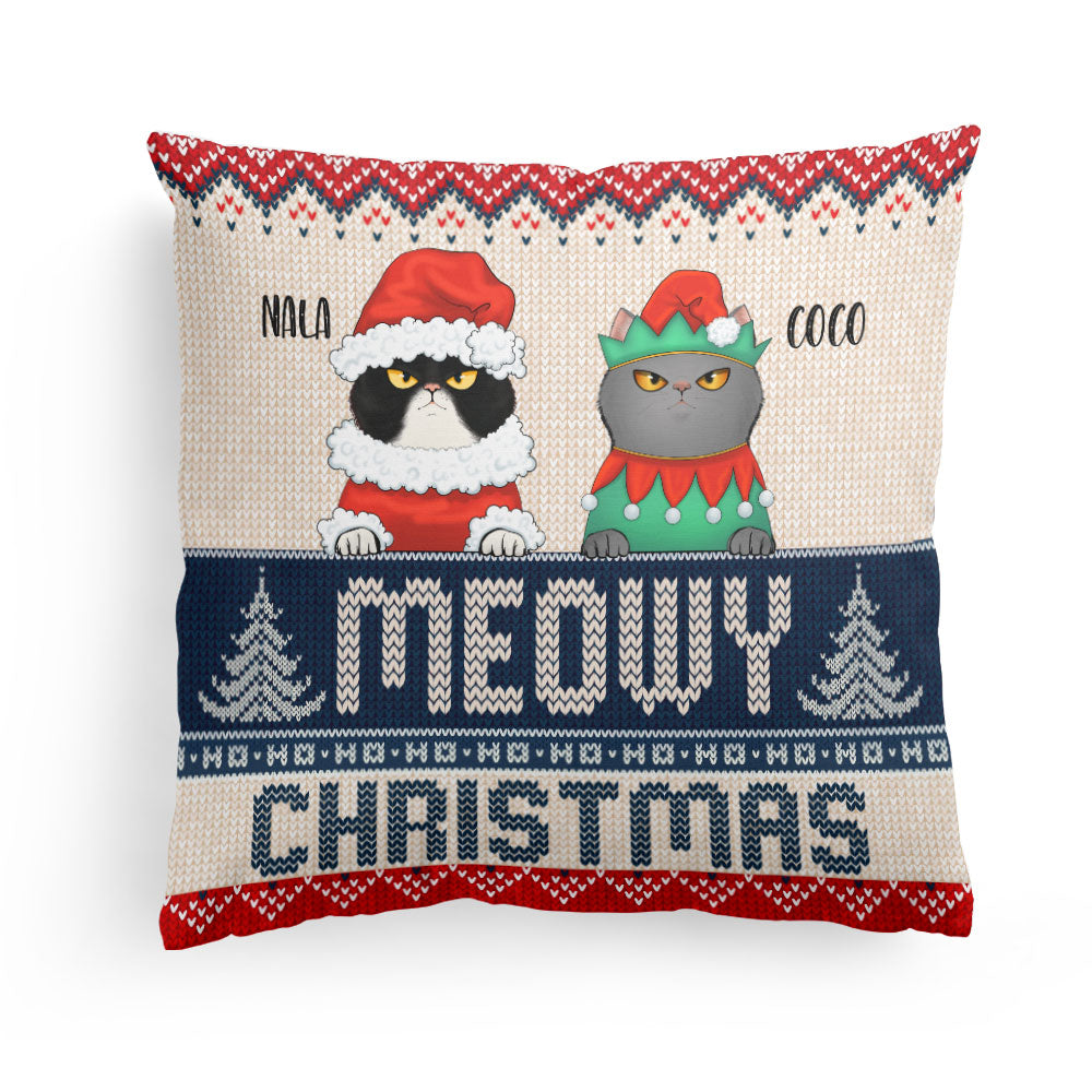 Meowy Christmas - Personalized Pillow - Christmas Home Decor Gift For Cat Lovers, Mom, Dad, Sisters, Brothers