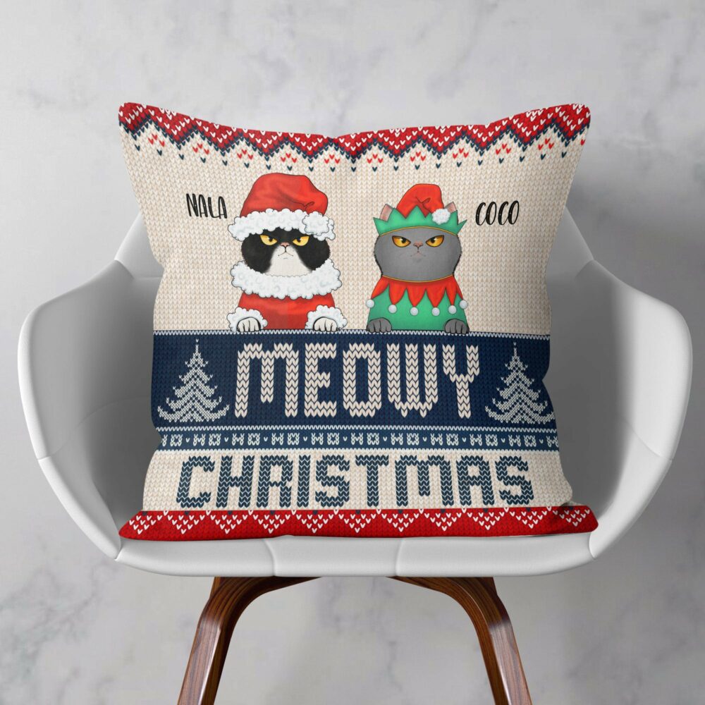 Meowy Christmas - Personalized Pillow - Christmas Home Decor Gift For Cat Lovers, Mom, Dad, Sisters, Brothers - Image 2