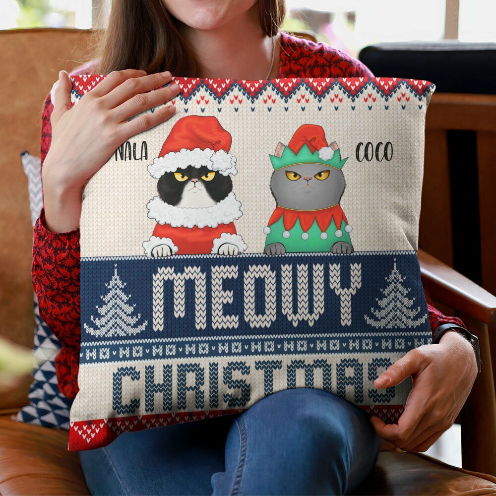 Meowy Christmas - Personalized Pillow - Christmas Home Decor Gift For Cat Lovers, Mom, Dad, Sisters, Brothers - Image 3