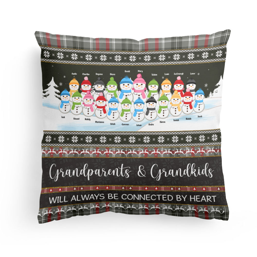Grandparents & Grandkids Connected By Heart - Personalized Pillow - Christmas, Home Decor, Loving Gift For Grandma, Grandpa, Granddaughters, Grandsons