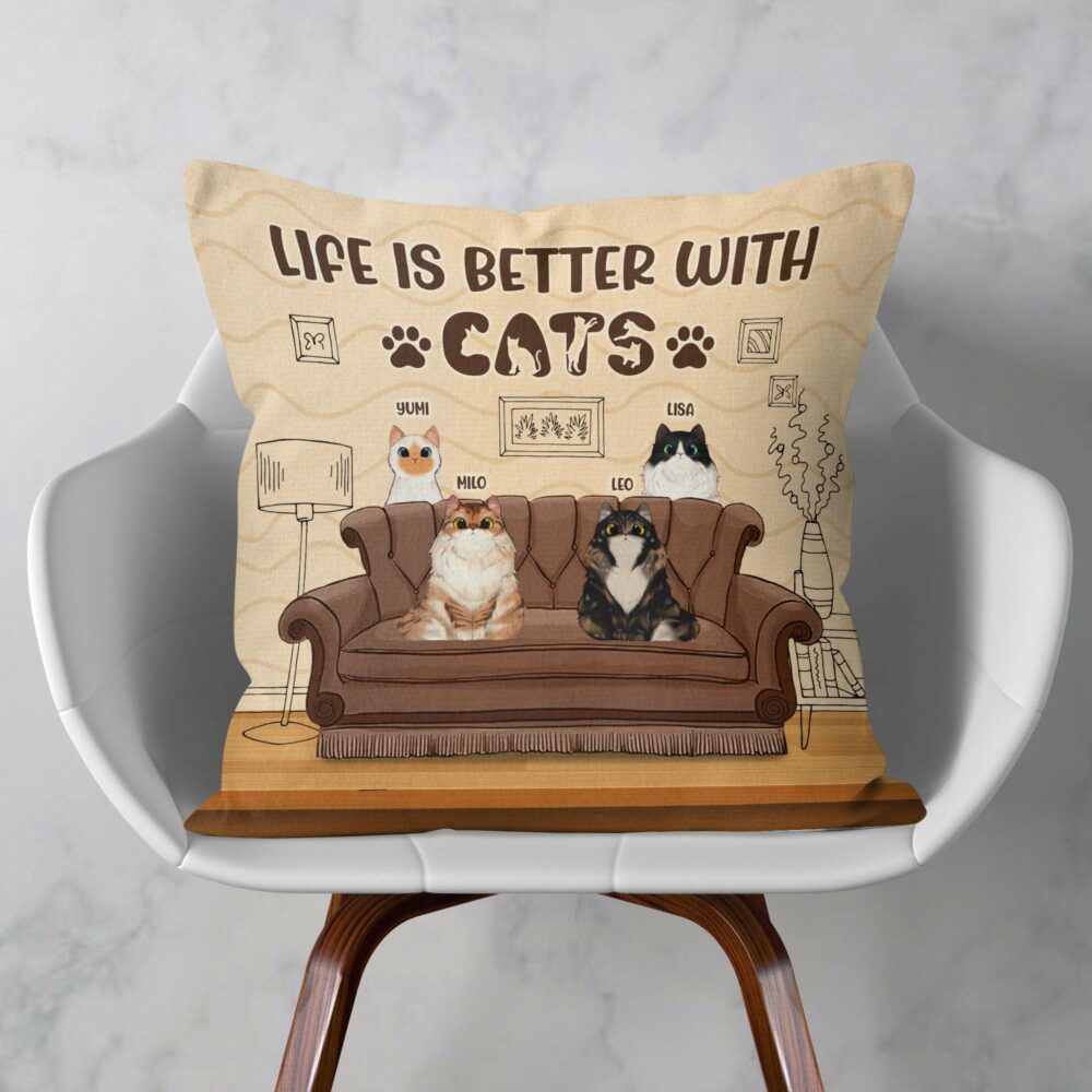 Life Is Better With Cats - Personalized Pillow - Birthday Gift For Cat Owner, Cat Lover - Image 2