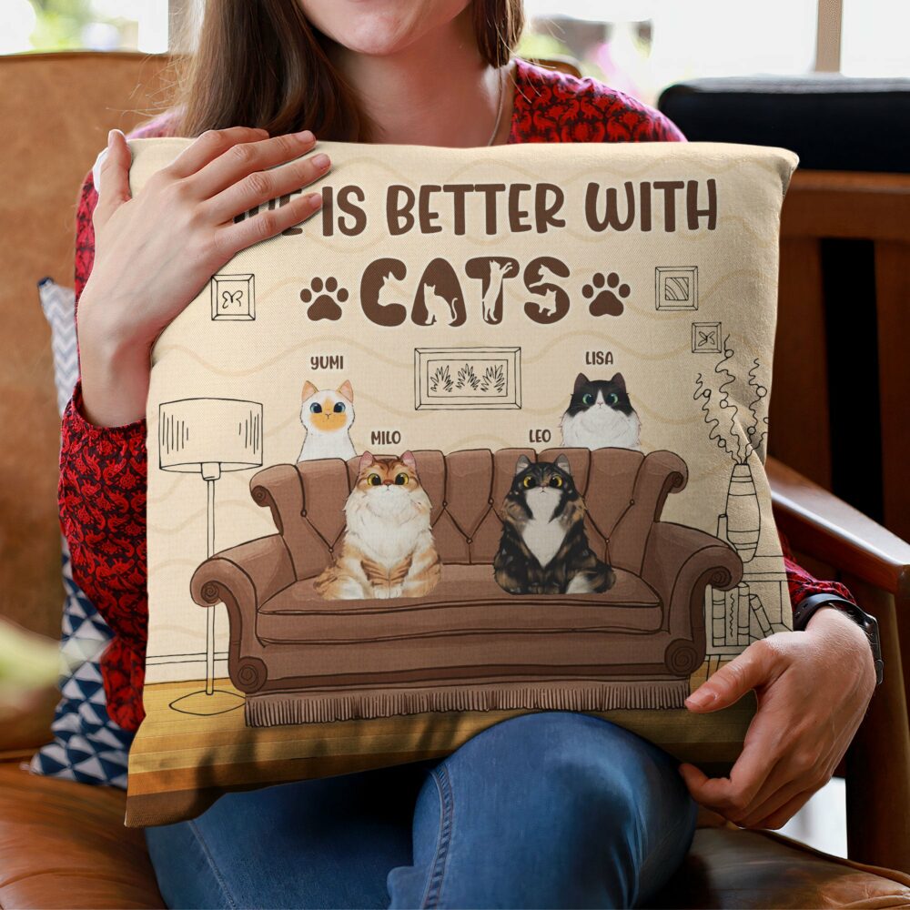 Life Is Better With Cats - Personalized Pillow - Birthday Gift For Cat Owner, Cat Lover - Image 3