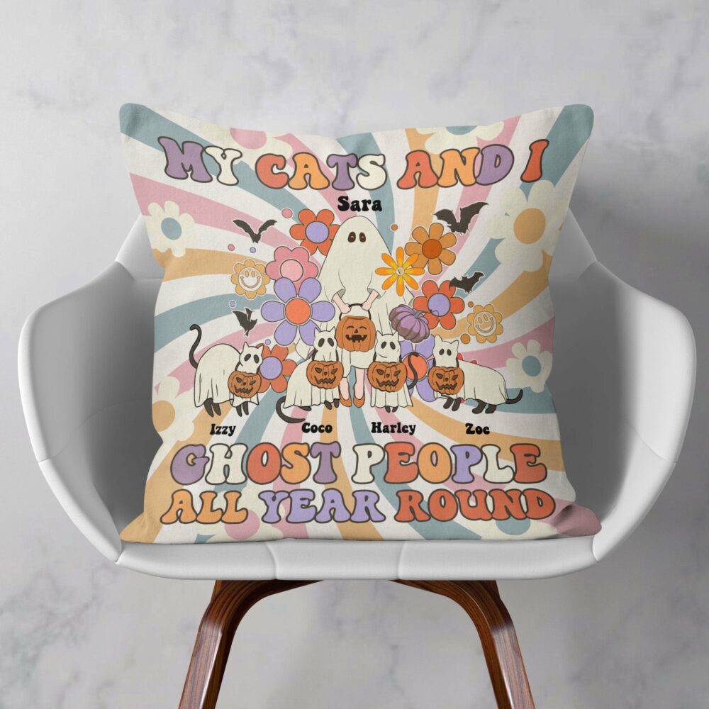 My Cats And I Ghost People All Year Round - Personalized Pillow - Halloween, Birthday, Funny Gift For Cat Lover, Cat Mom - Image 2