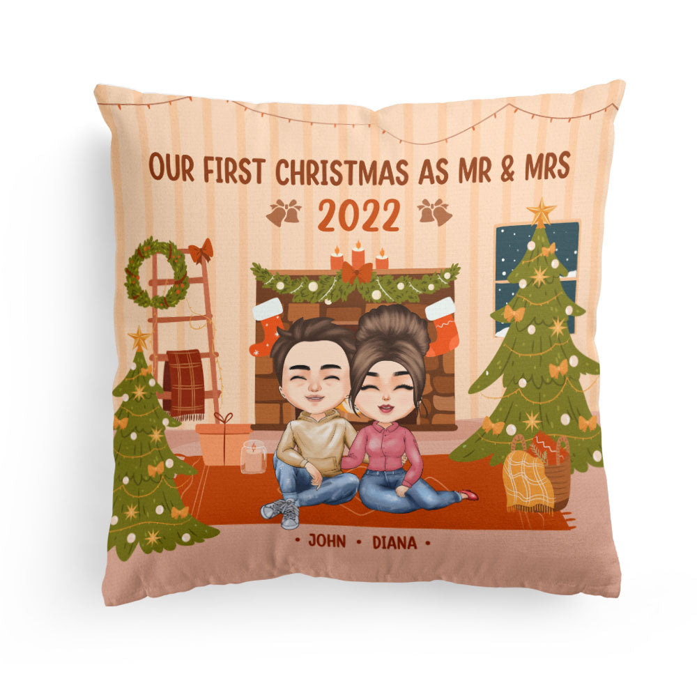 Our First Christmas As Mr. & Mrs. - Personalized Pillow - Christmas, Birthday, Loving Gift For Couples, Husband, Wife