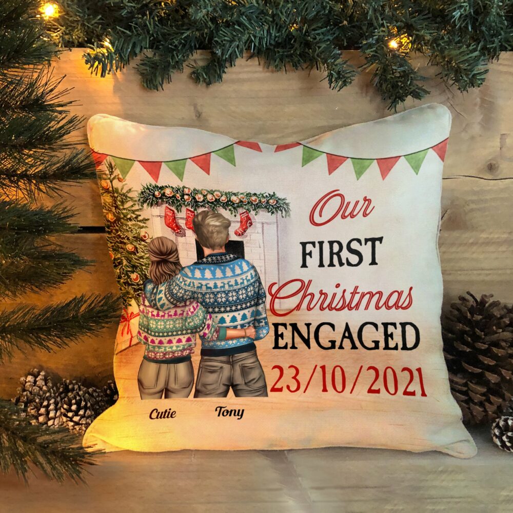 Our First Christmas Engage, Married - Personalized Pillow - Christmas Gift For Couples, Husband, Wife, Fiance