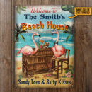 Personalized Flamingo Beach House Salty Kisses Custom Classic Metal Signs