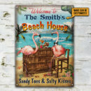 Personalized Flamingo Beach House Salty Kisses Custom Classic Metal Signs