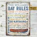 Personalized Kayak Bay Rules Wake Up Customized Classic Metal Signs