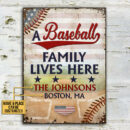 Personalized Stars & Stripes Baseball Family Lives Here Custom Classic Metal Signs