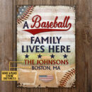 Personalized Stars & Stripes Baseball Family Lives Here Custom Classic Metal Signs