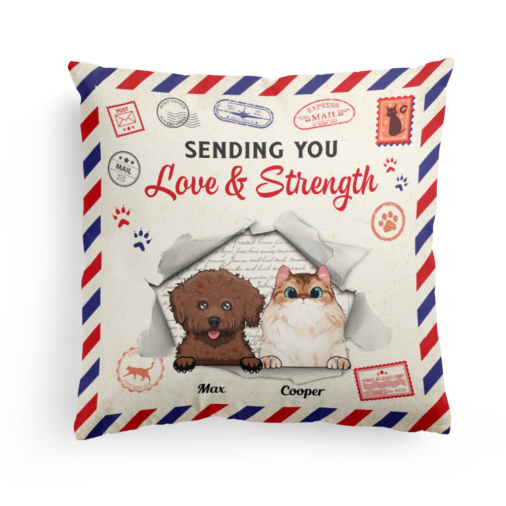 Sending Love And Strength - Personalized Pillow - Birthday, Loving Gift For Cat & Dog Lover, Pet Owner, Pet Mom, Pet Dad
