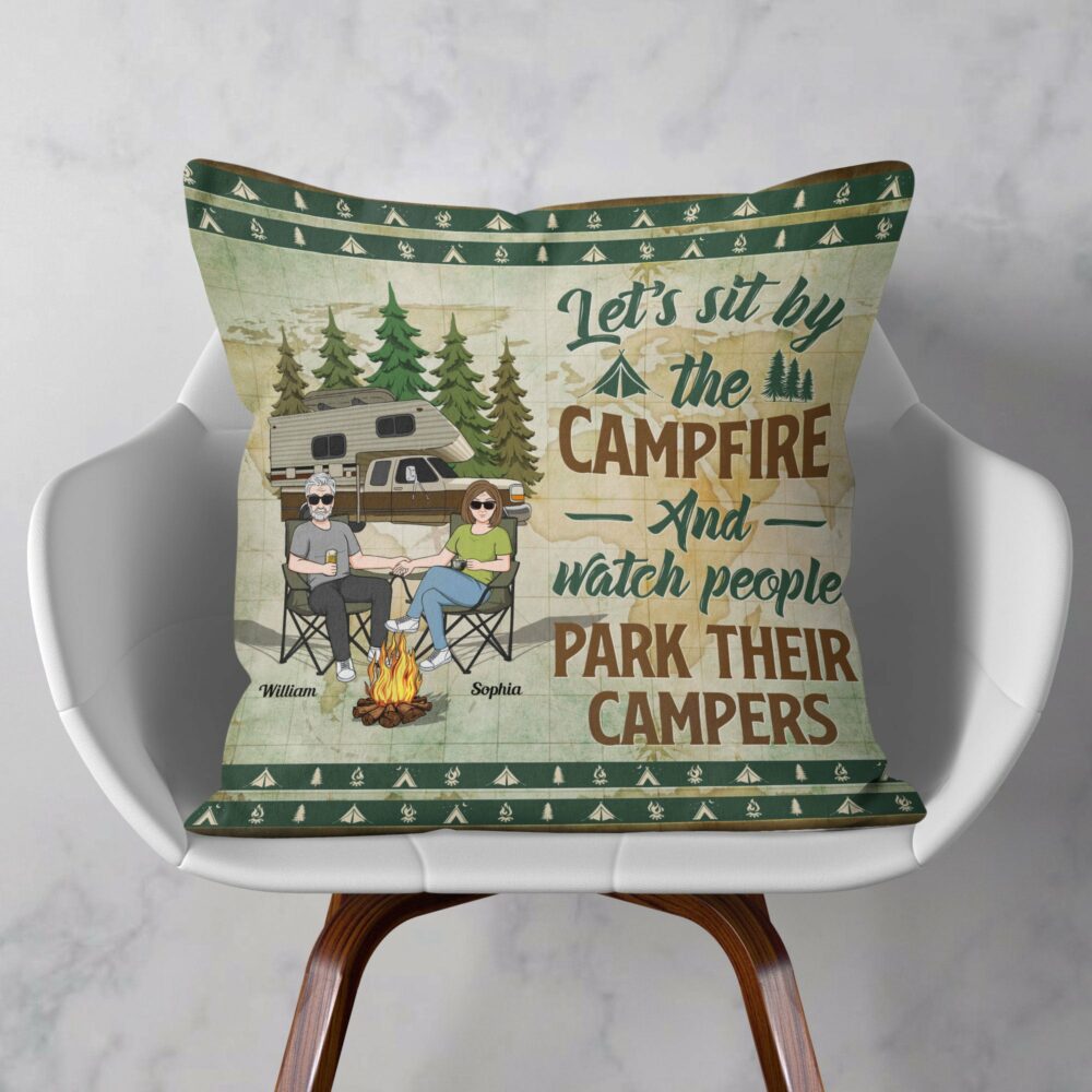 Sit By The Camfire & Watch People Park Their Camper - Personalized Pillow - Camper Gift, Birthday Anniversary Gift For Wife, Husband, Camping Couples - Image 2
