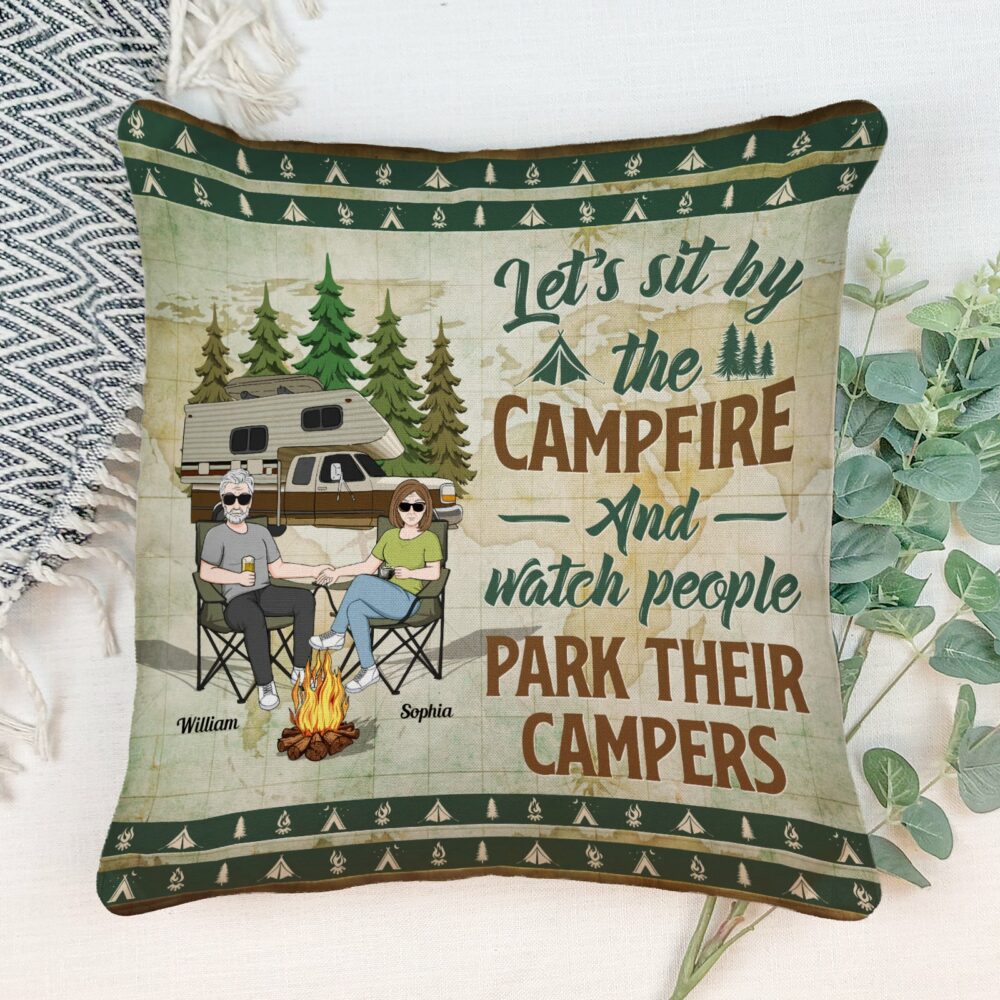 Sit By The Camfire & Watch People Park Their Camper - Personalized Pillow - Camper Gift, Birthday Anniversary Gift For Wife, Husband, Camping Couples - Image 4